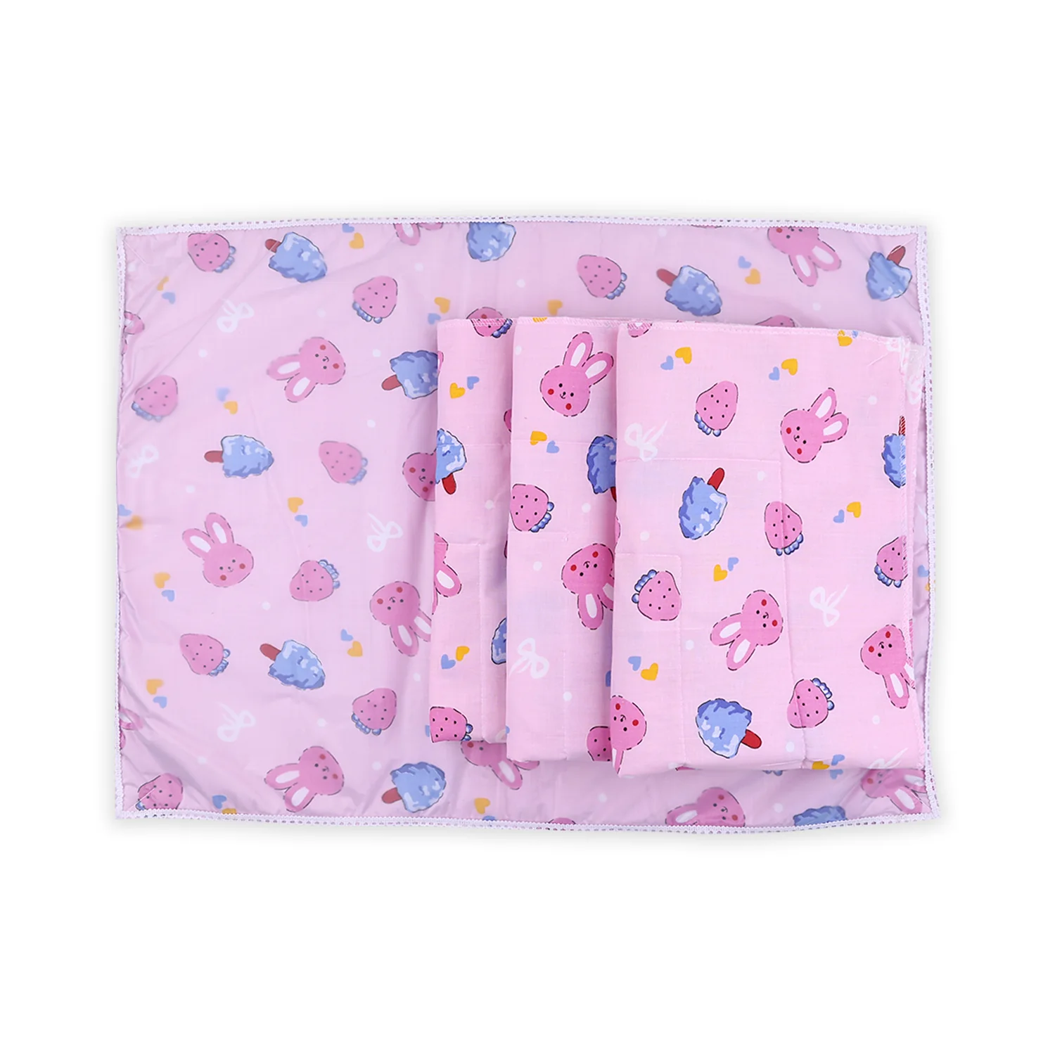 Baby Diaper changing Mat/ Sleeping Mat-4 Sheets| 0- 6 Months | Mixed Design - Pink - Image 8