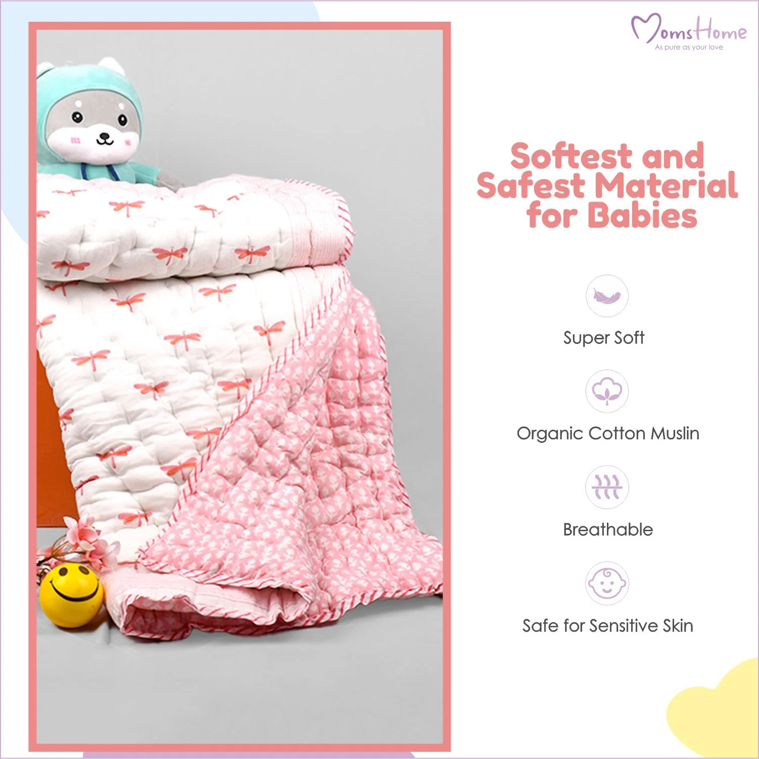 Baby Quilt Organic Cotton | Blanket | 100x150 CM | 0-5 Year | Pack of 1 - Image 7