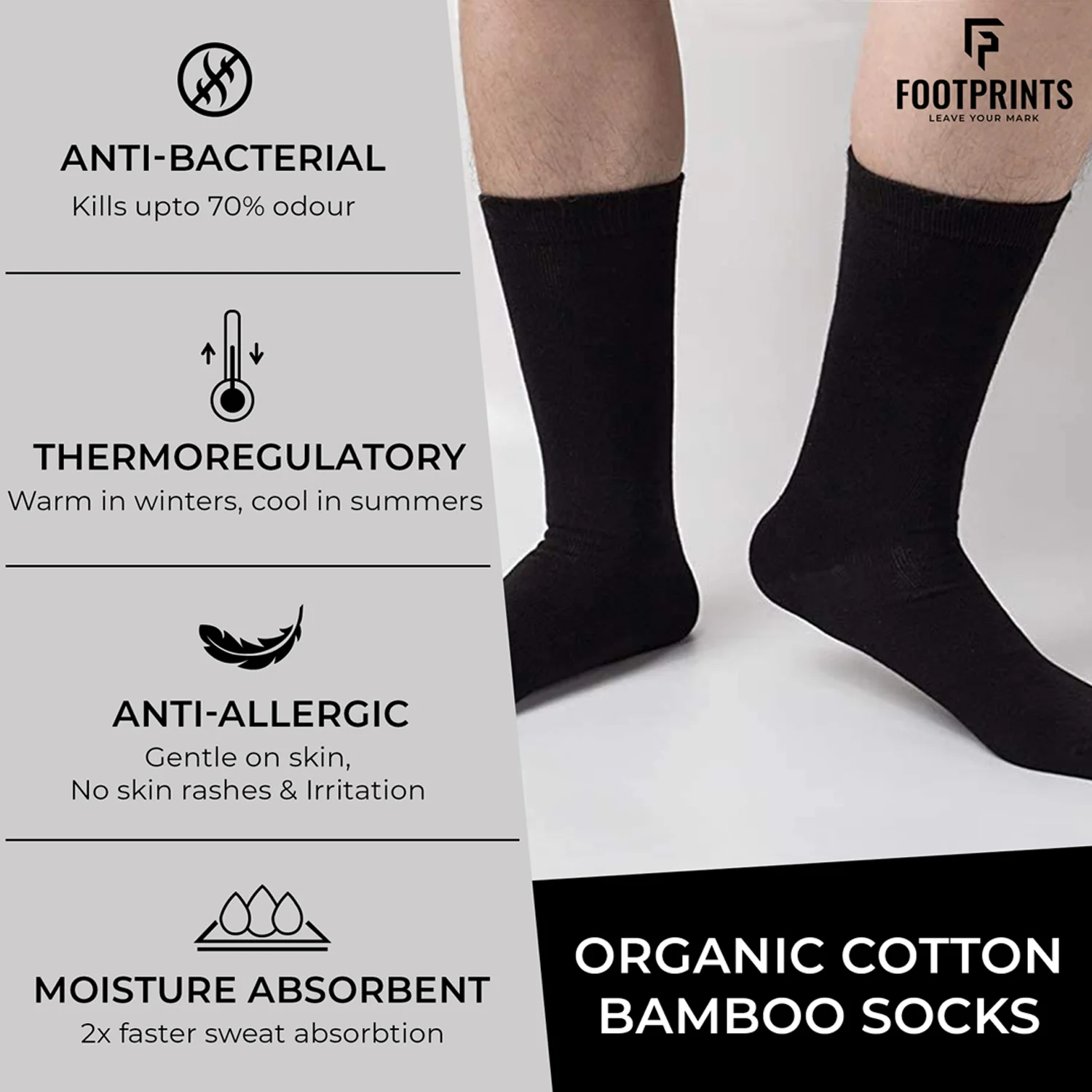 FOOTPRINTS Unisex Solid Cotton Ankle Terry & Formal-Length Socks -Pack Of 3 - Image 4
