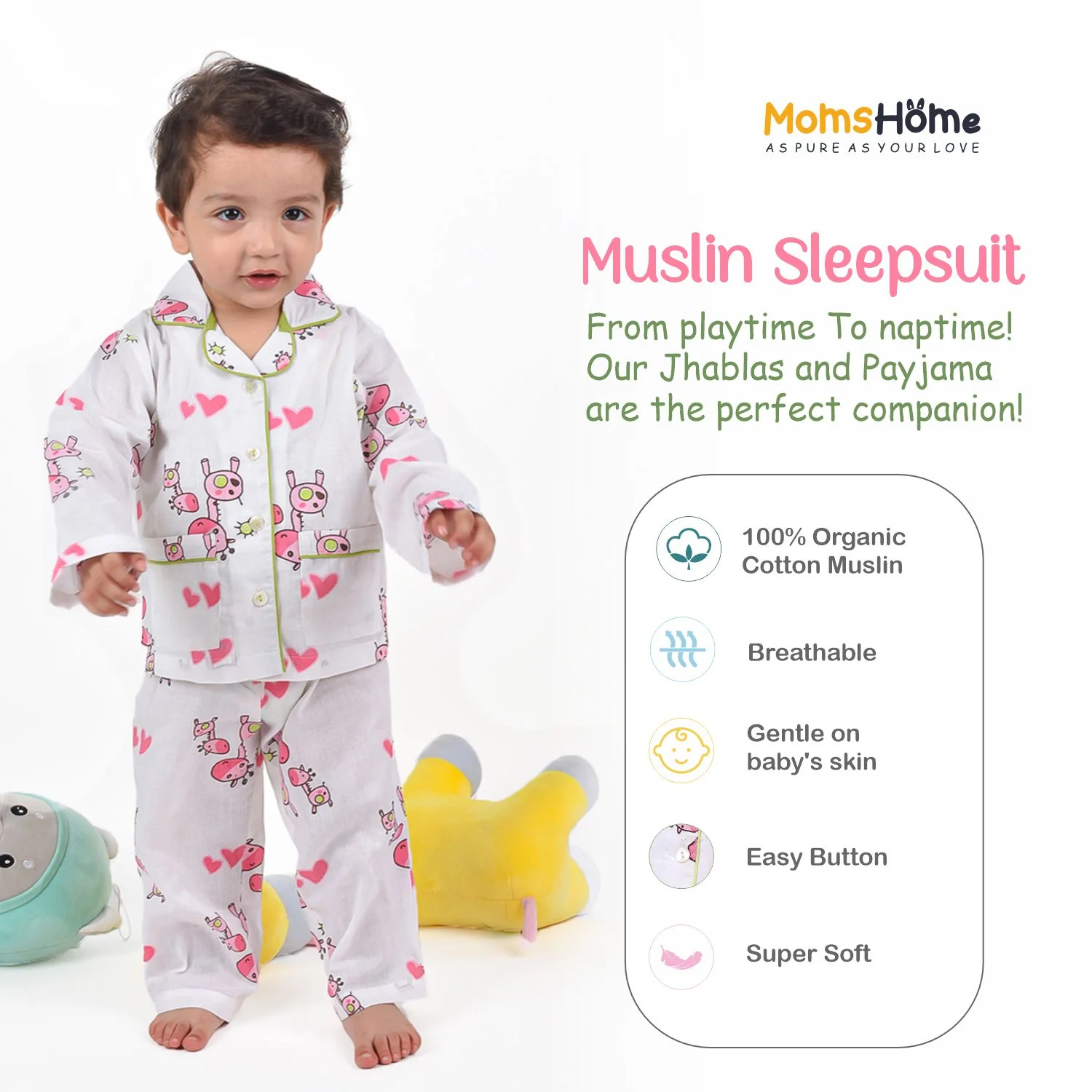 Organic Cotton Unisex Kids Pajama Set Combo | Night Suit | Sleepwear | Pink Giraffe - Image 13