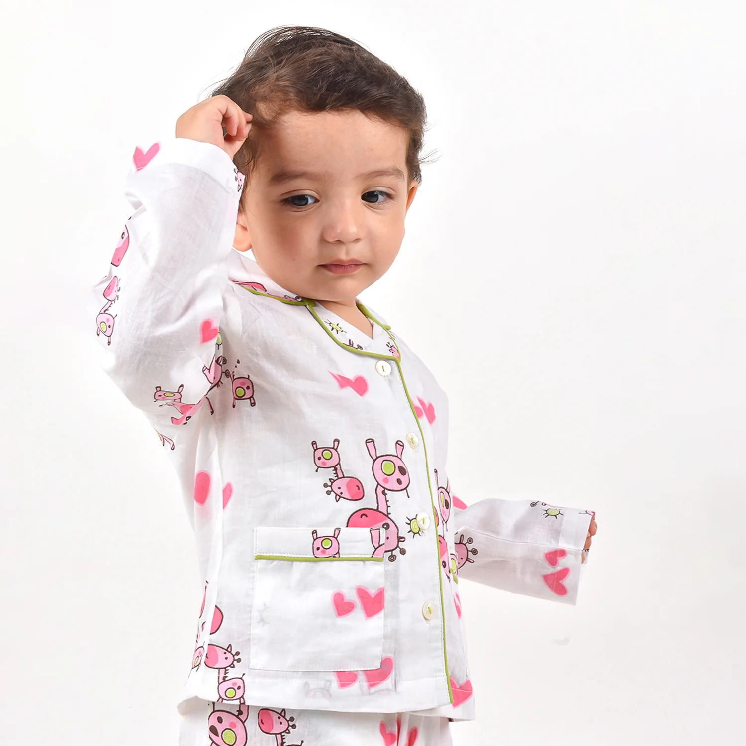 Organic Cotton Unisex Kids Pajama Set Combo | Night Suit | Sleepwear | Pink Giraffe - Image 6