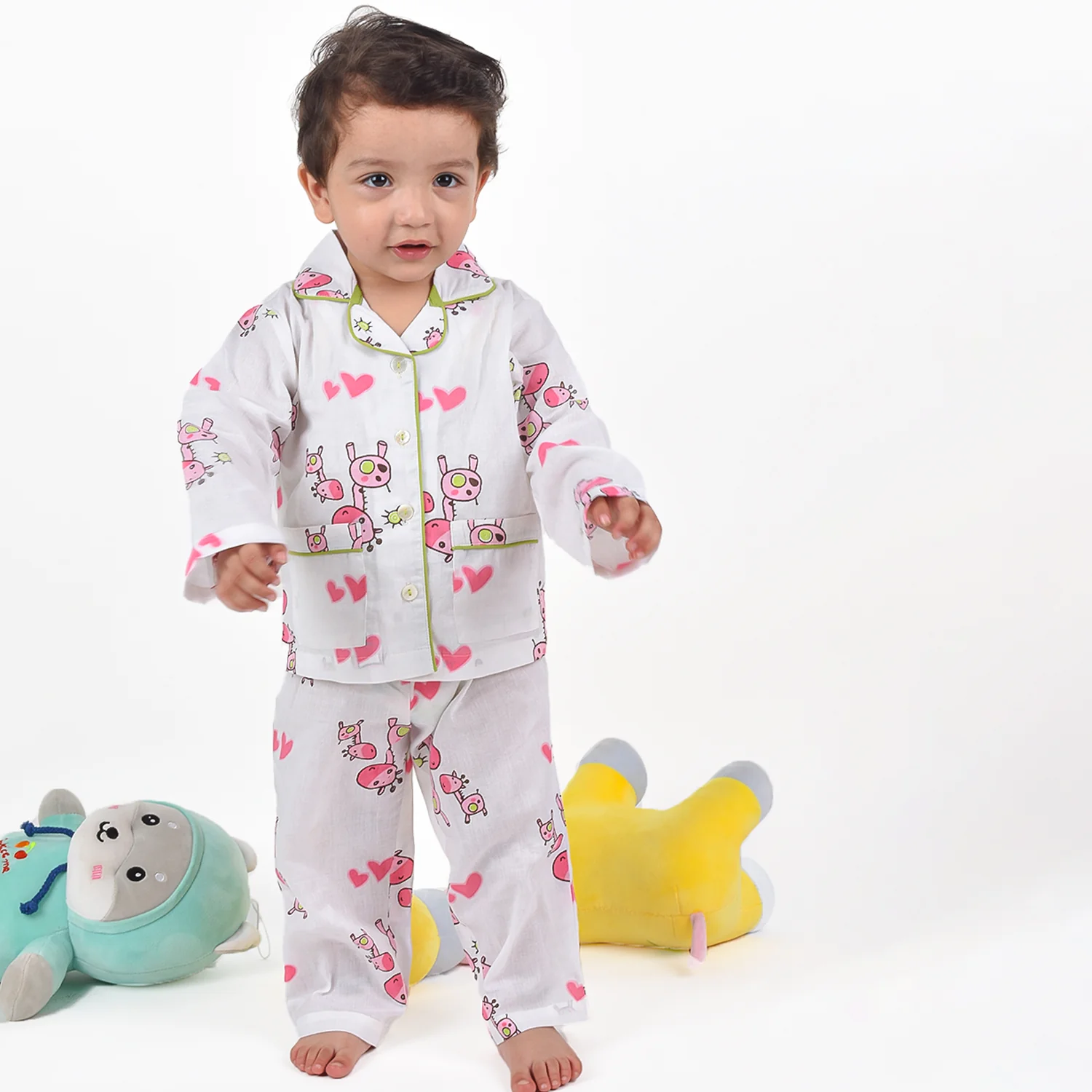 Organic Cotton Unisex Kids Pajama Set Combo | Night Suit | Sleepwear | Pink Giraffe - Image 9