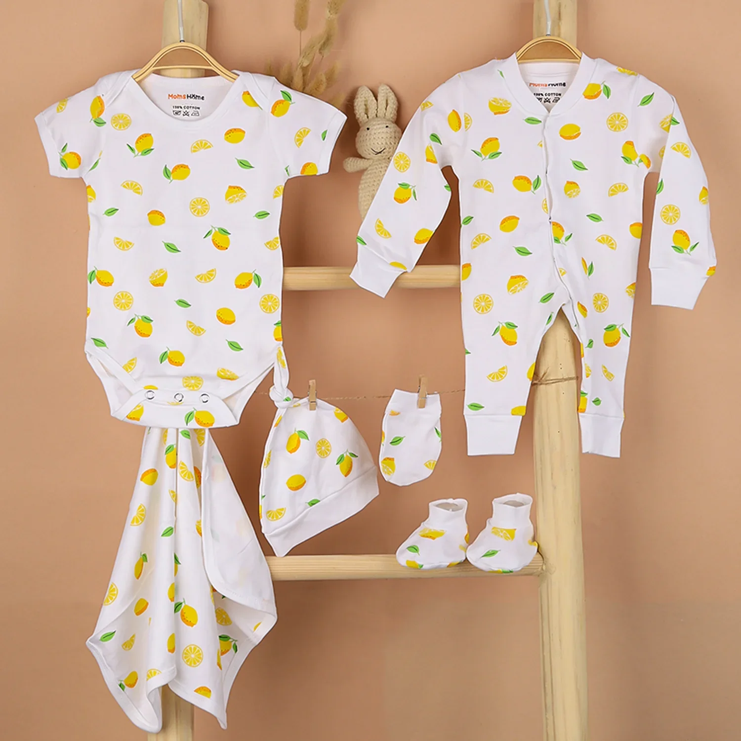 Hospital Kit for Newborn baby | Organic Cotton Gift Set | Lemon | 13 Items - Image 3