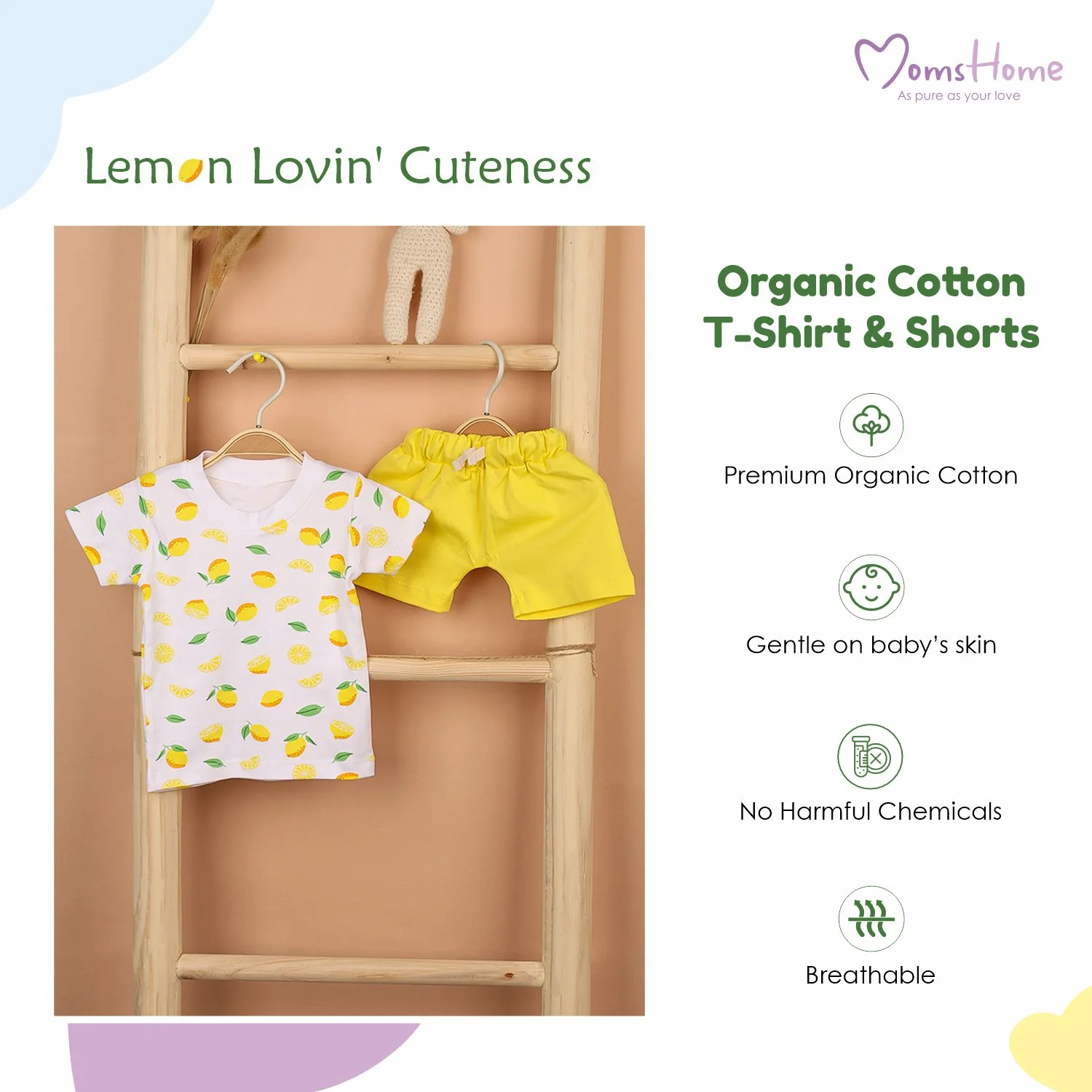 Kids Organic Cotton Co-Ord Set | T-Shirt & Shorts | Lemon - Image 11