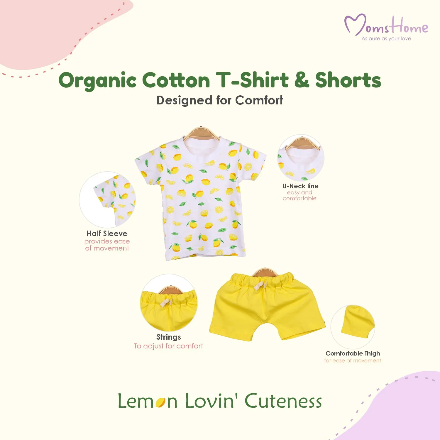 Kids Organic Cotton Co-Ord Set | T-Shirt & Shorts | Lemon - Image 12