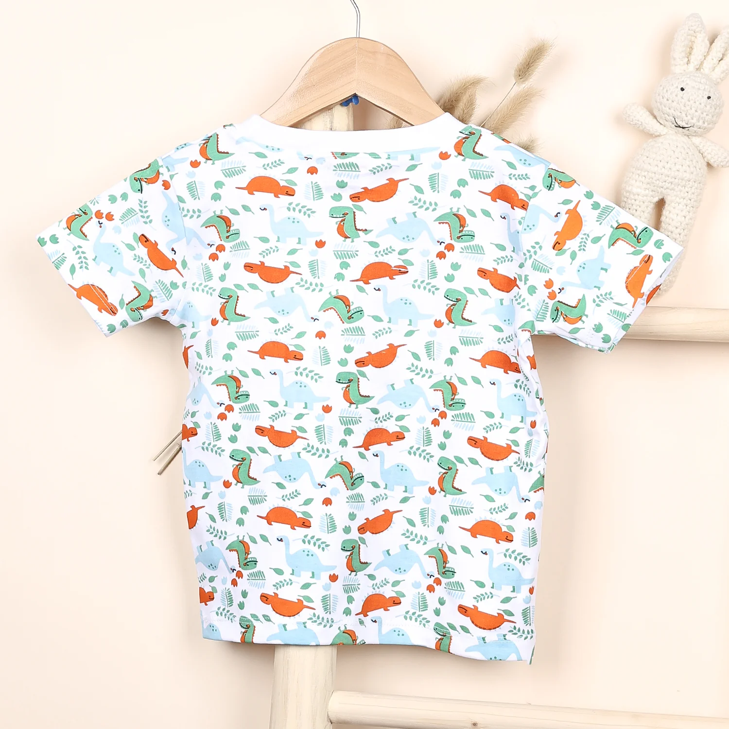 Kids Organic Cotton Co-Ord Set | T-Shirt & Shorts- Blue | Dino - Image 7