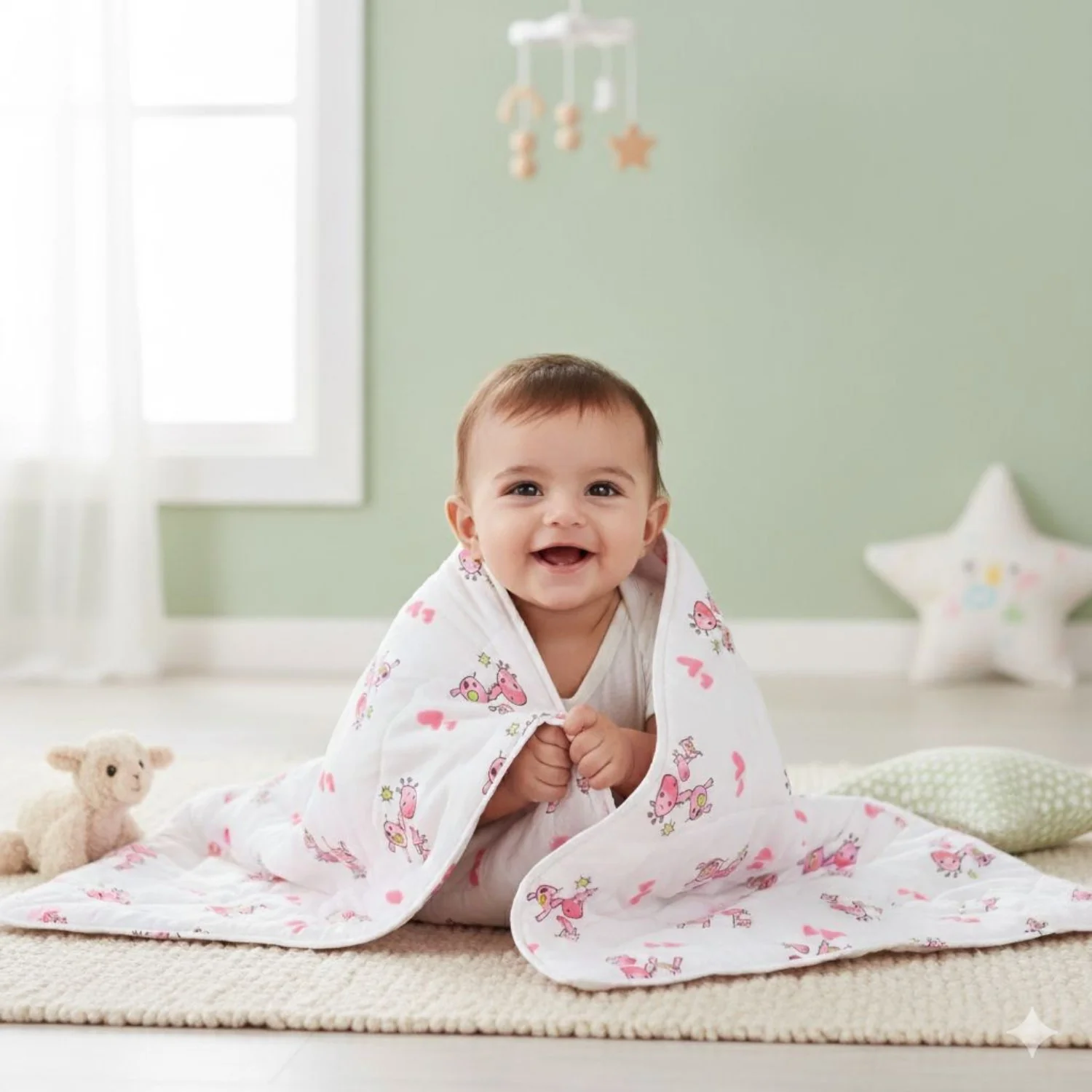 Baby AC Quilt Organic Cotton - Pink Giraffe - 0-3 Years - 100X120Cms - Image 3