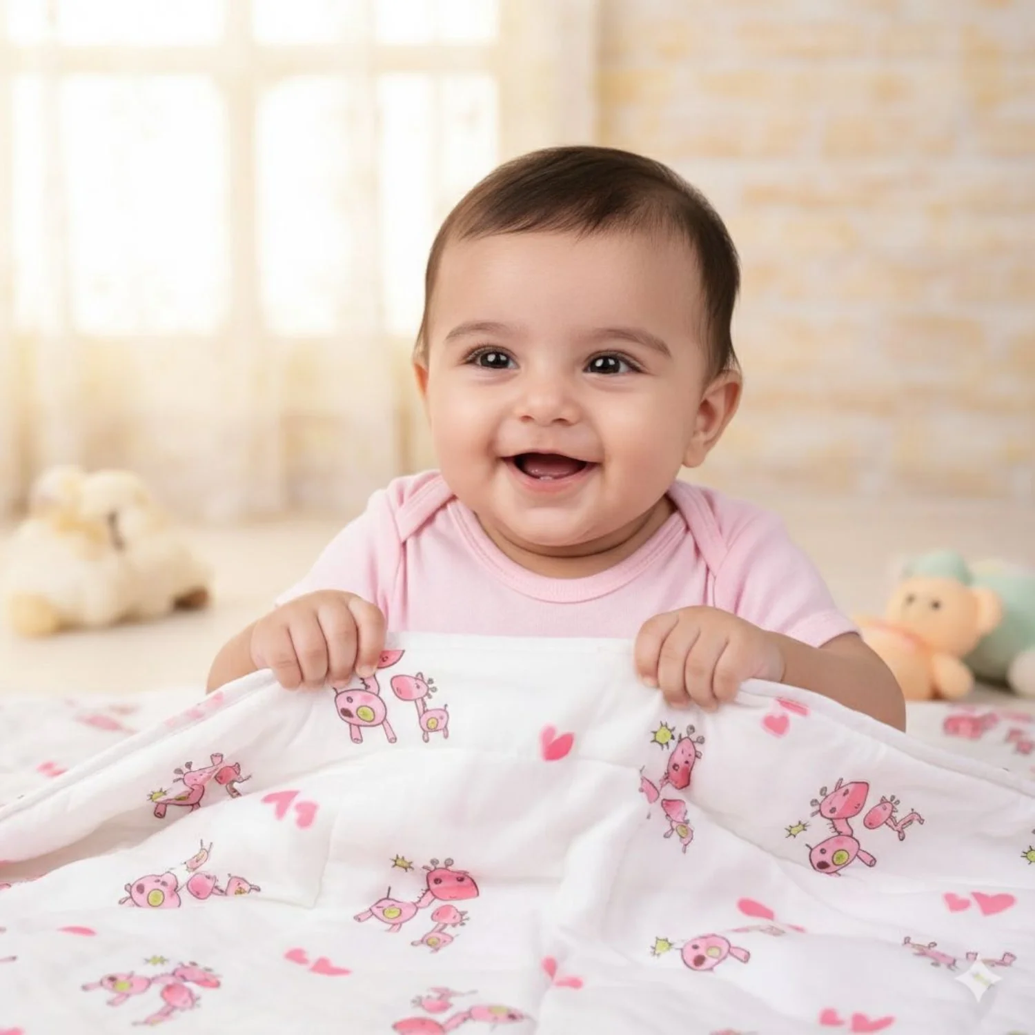 Baby AC Quilt Organic Cotton - Pink Giraffe - 0-3 Years - 100X120Cms - Image 4