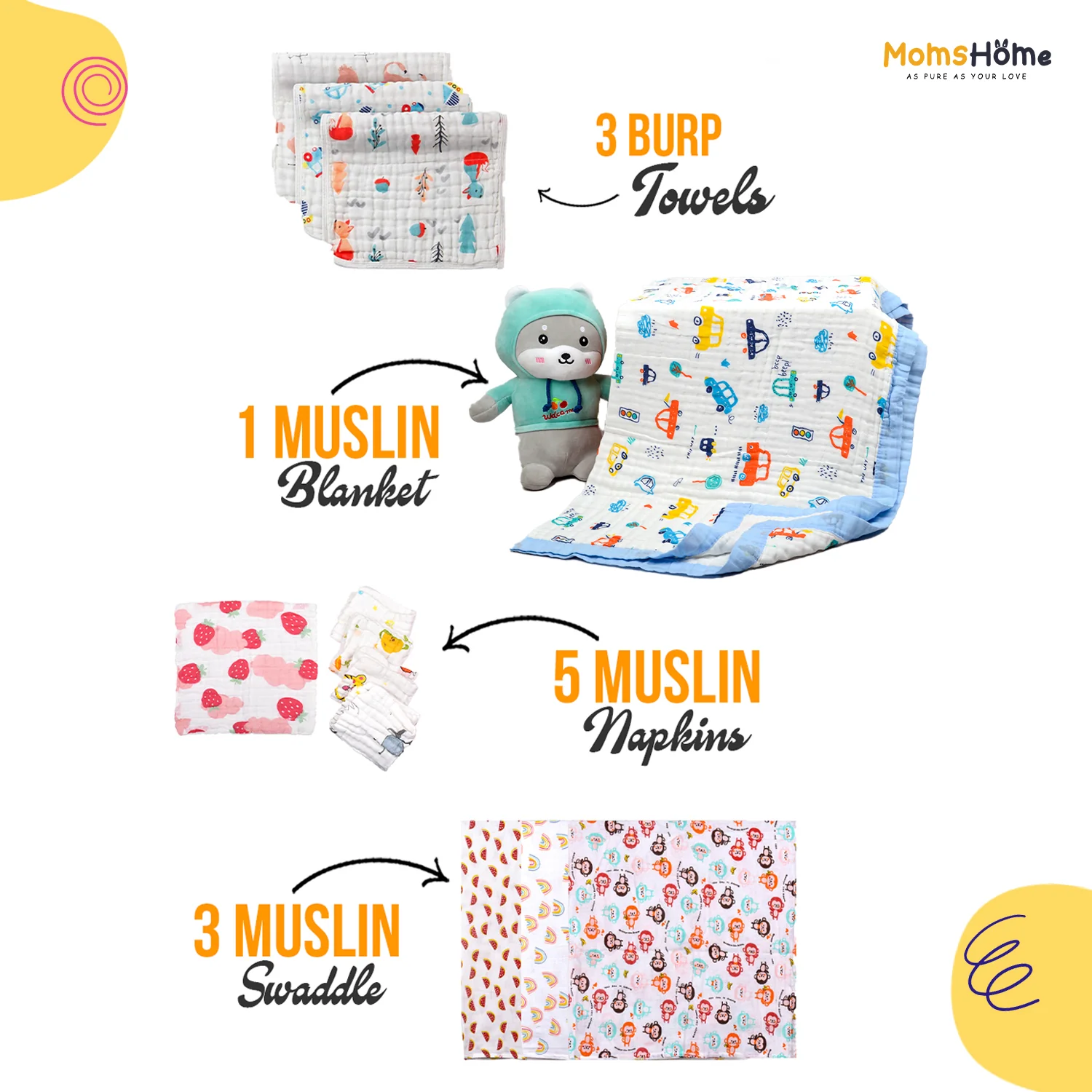 Moms Home Supersoft Baby Organic cotton Muslin 19 pieces gift set - Image 3