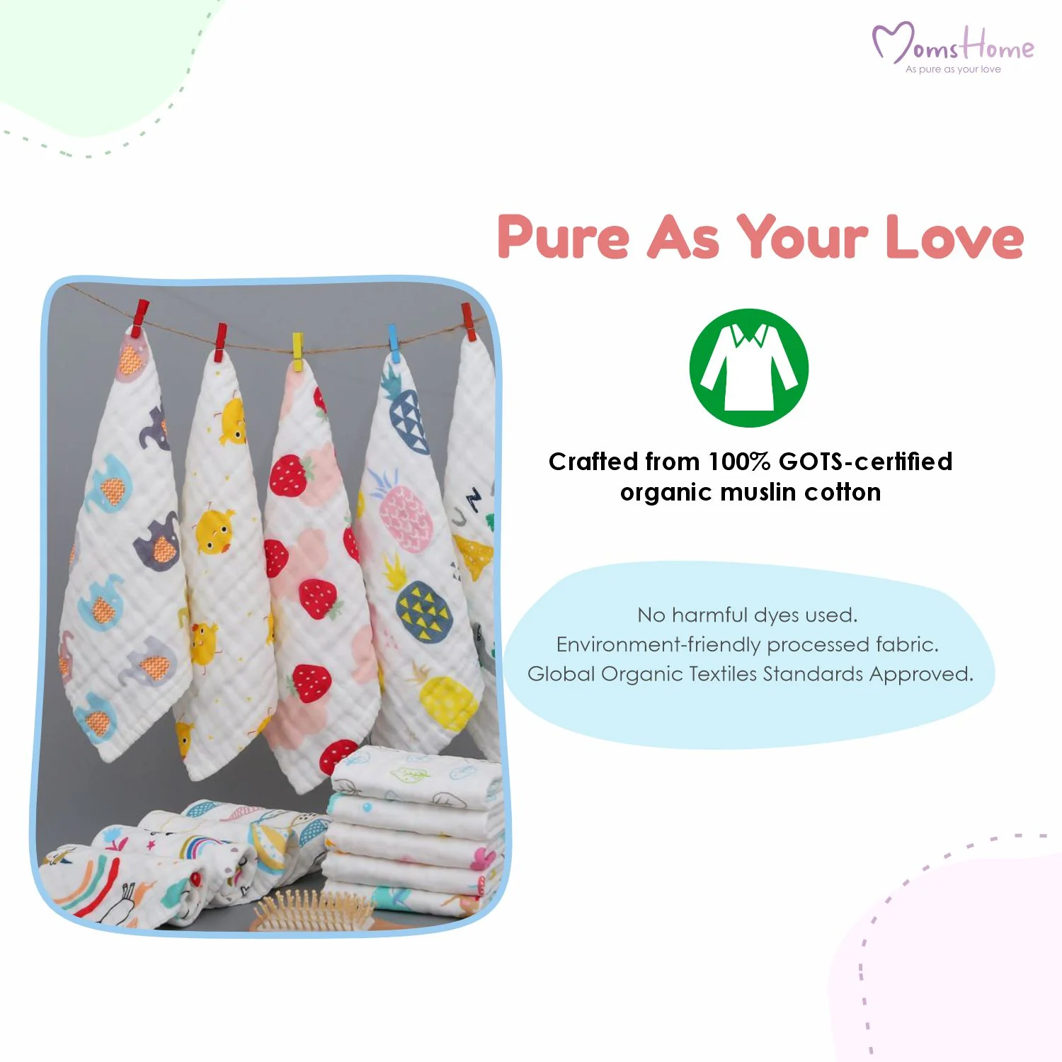 Baby Muslin 6 Layer Face wipes/ wash clothes- 30X30 CM - (0-3 Years) - Pack of 5 - Image 6