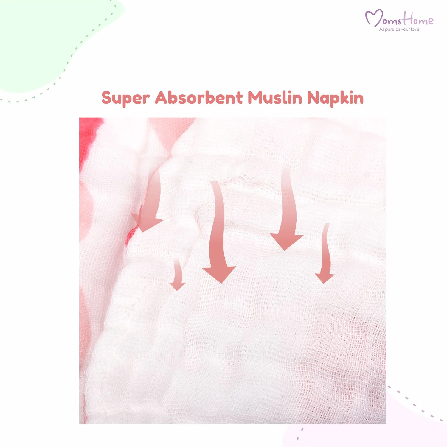 Baby Muslin 6 Layer Face wipes/ wash clothes- 30X30 CM - (0-3 Years) - Pack of 5 - Image 3