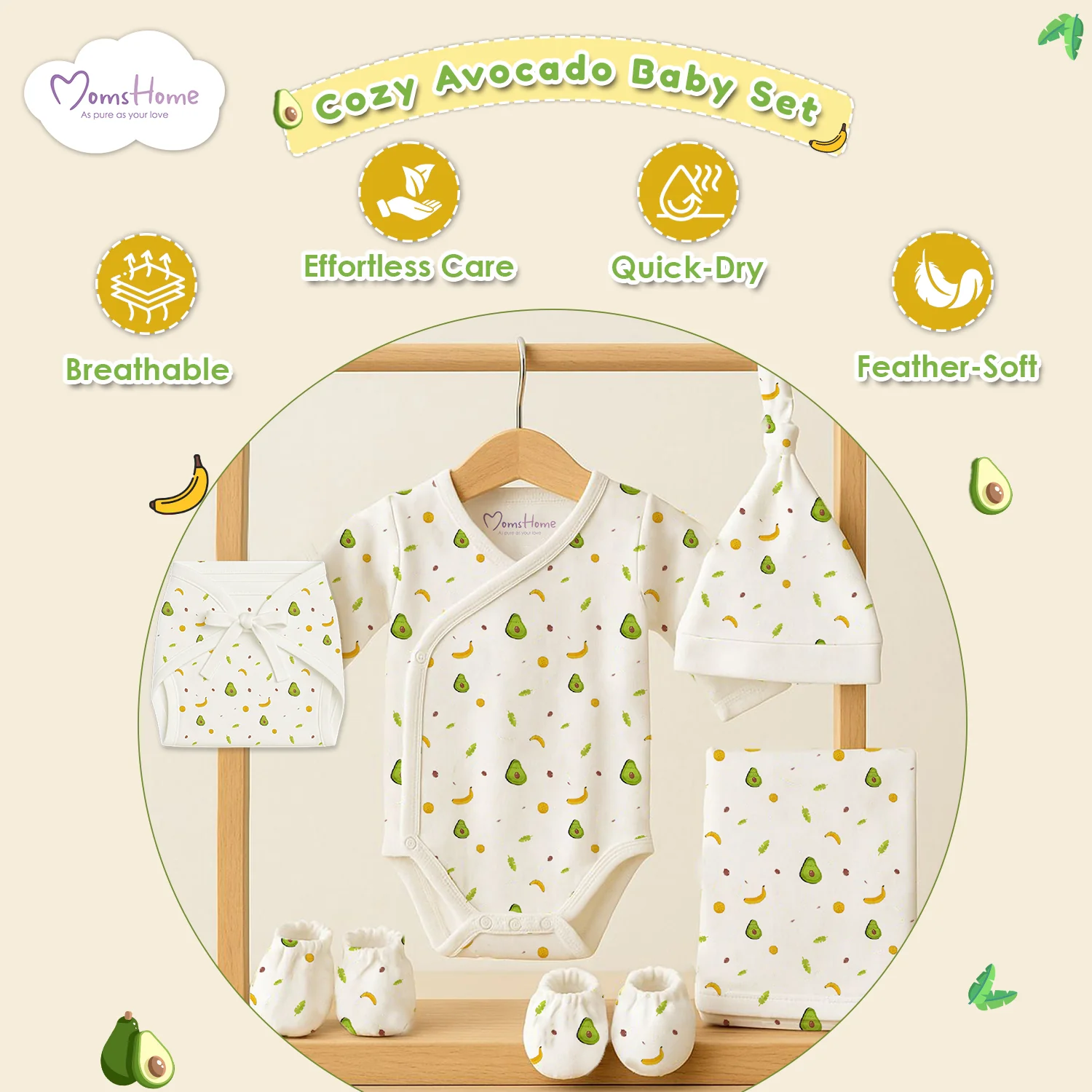 Organic Cotton Baby Clothing Set | Baby Essential Clothes For Boys & Girls | Baby Shower Gift Hamper | 0-6 Months | Avocado | Pack of 6 - Image 4