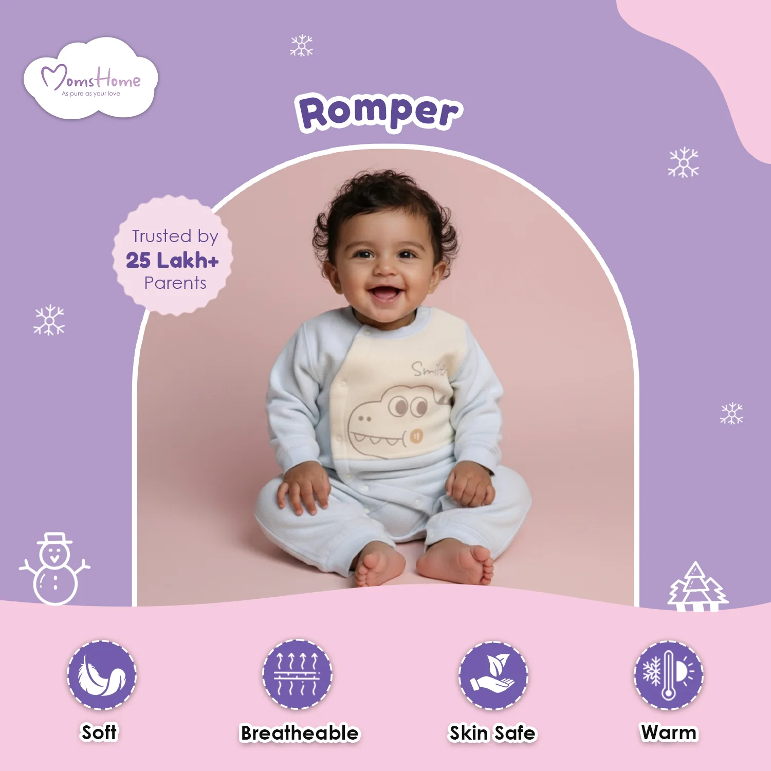 Organic Cotton Full Body Romper For Baby | Whale | Pack of 1 - Image 4