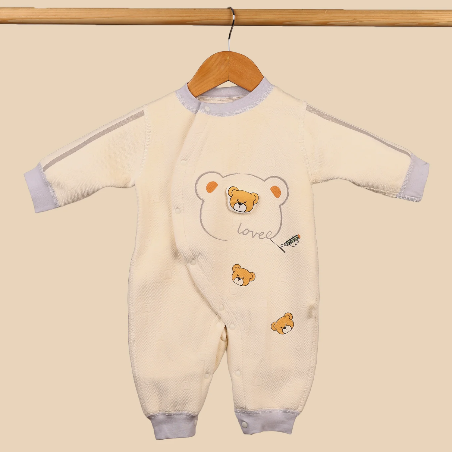 Organic Cotton Full Body Winter Romper for Babies | Soft & Warm Baby Romper | 0-6 Months | Teddy | Pack of 1 - Image 3