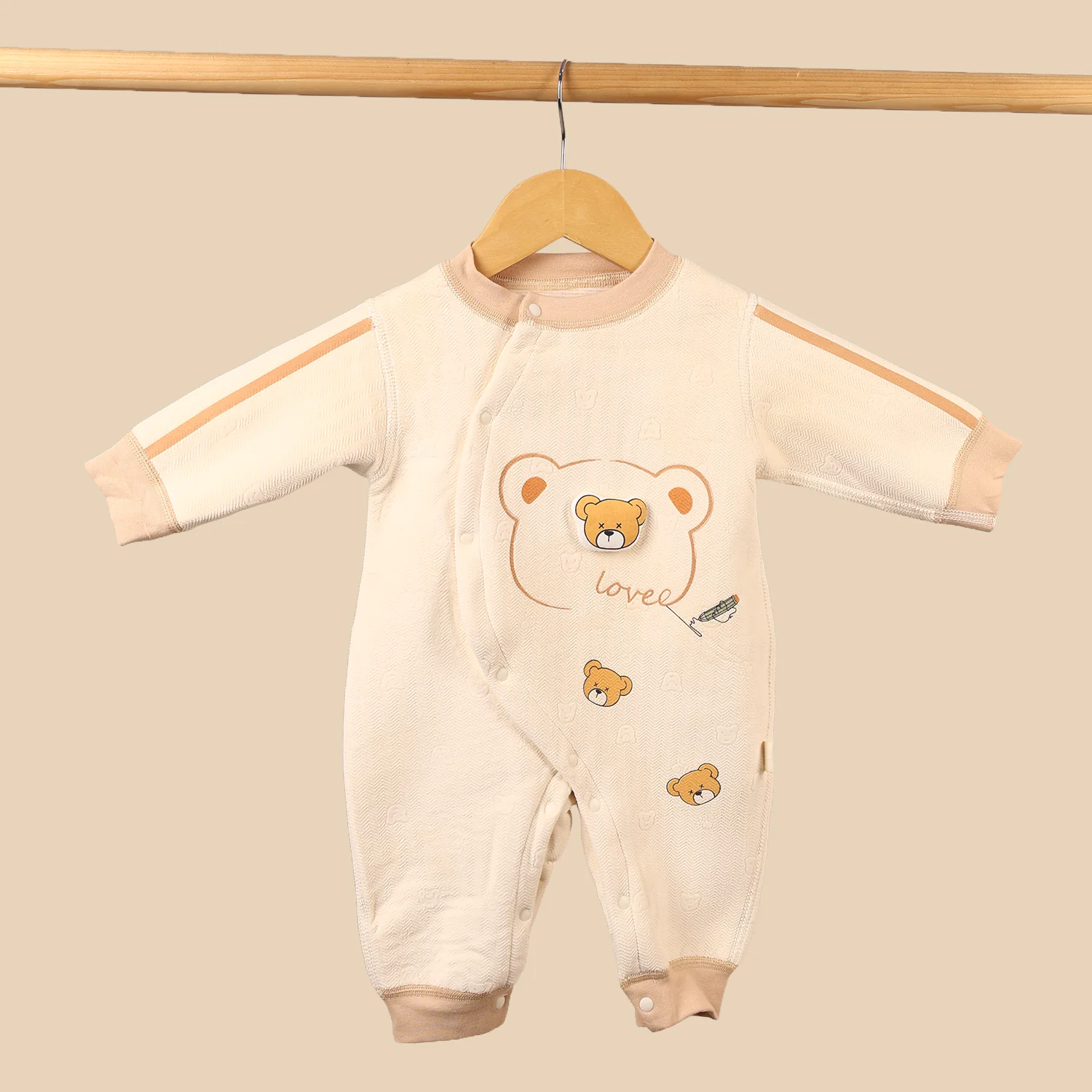 Organic Cotton Full Body Winter Romper for Babies | Soft & Warm Baby Romper | 0-6 Months | Teddy | Pack of 1 - Image 4