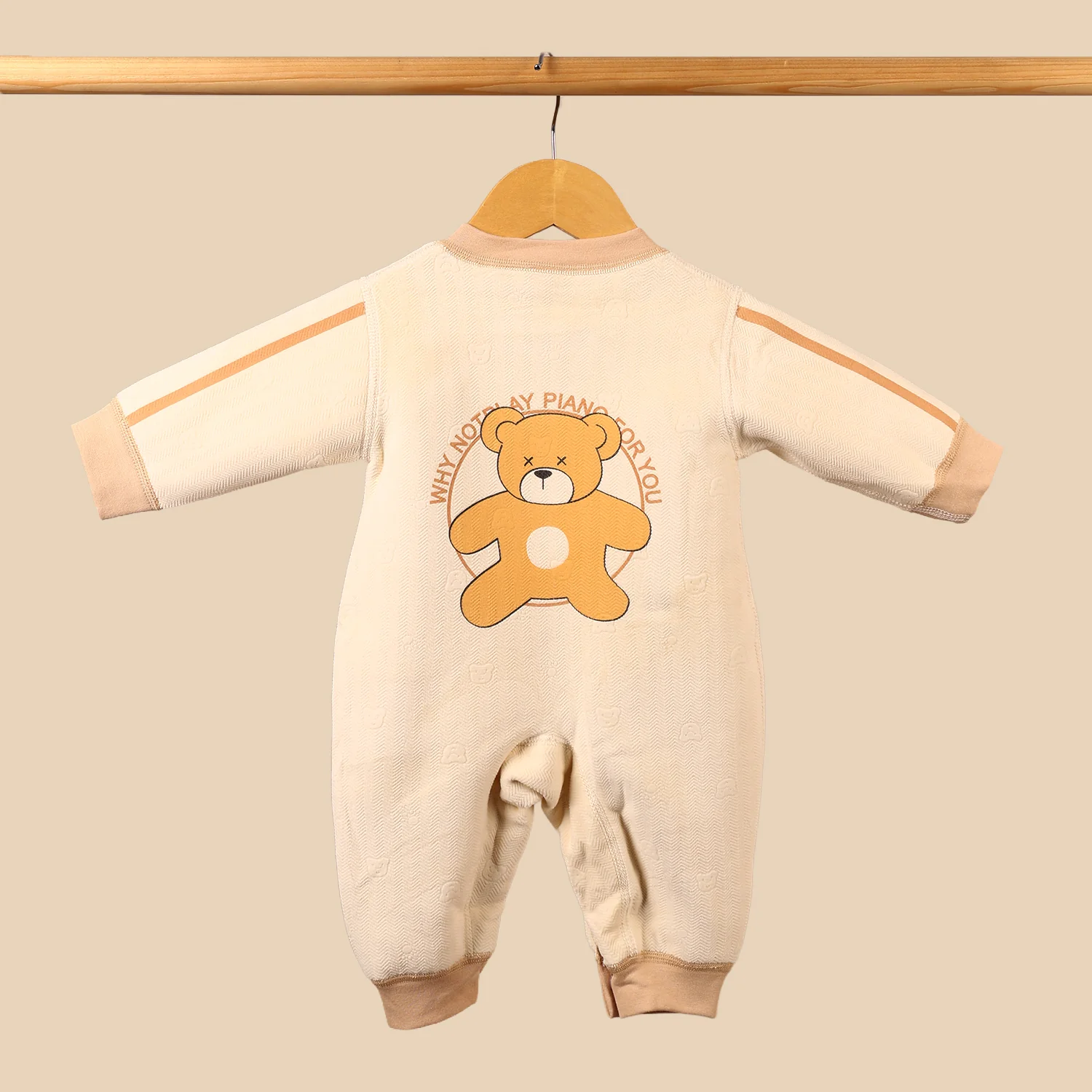 Organic Cotton Full Body Winter Romper for Babies | Soft & Warm Baby Romper | 0-6 Months | Teddy | Pack of 1 - Image 5