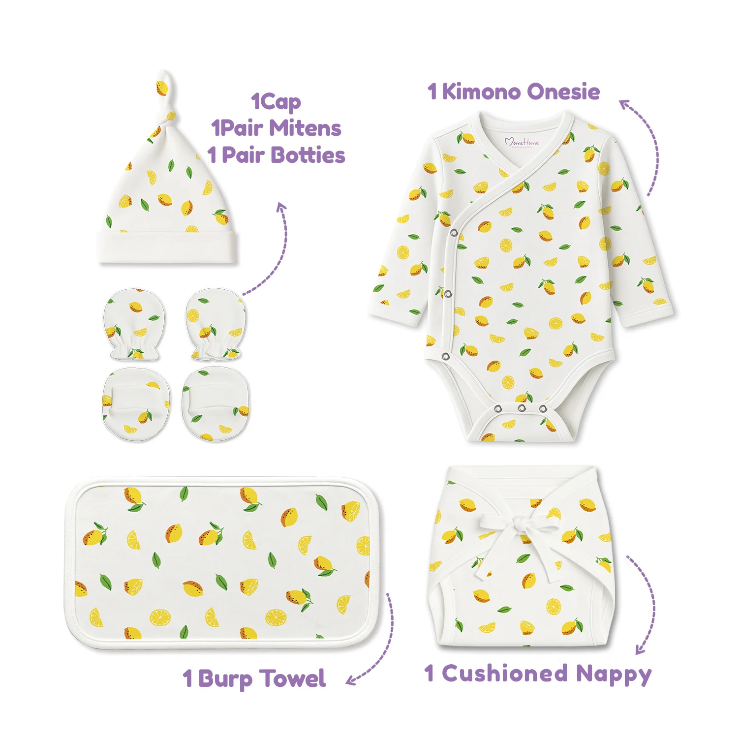 Organic Cotton Baby Essentials Gift Set | Baby Shower Gift Hamper | Baby Clothing Gift Combo | Lemon | Pack of 6 - Image 7