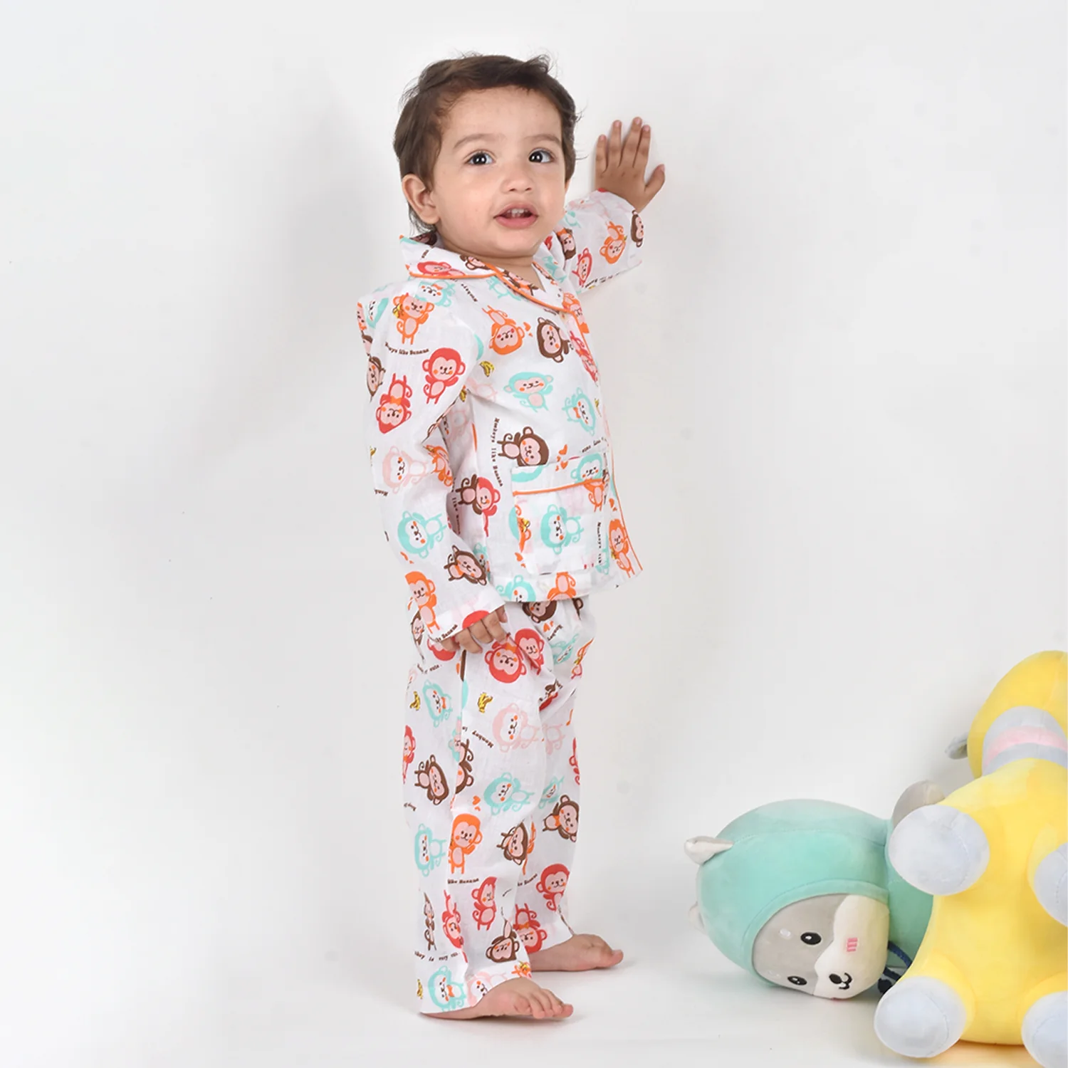 Organic Cotton Unisex Kids Pajama Set Combo | Night Suit | Sleepwear | Monkey - Image 3
